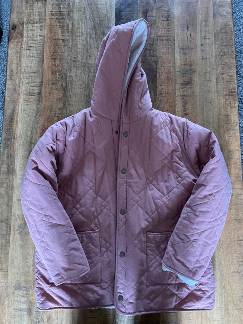 Wishlist Reversible Quilted Hooded Puffer Jacket in Mauve Pink